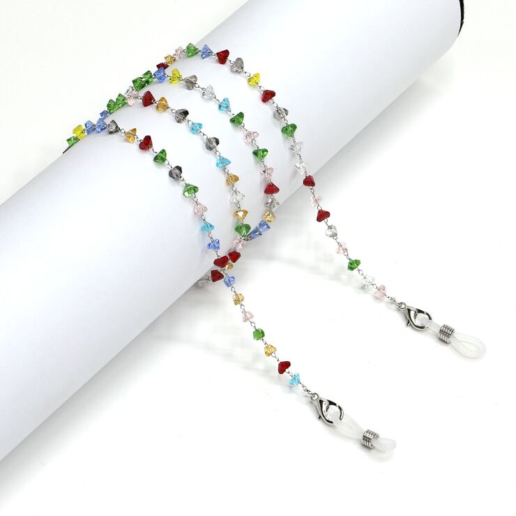 Metal non-slip chain, with colorful triangular crystal, for glasses and masks GS037