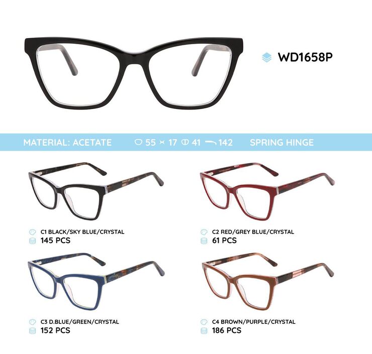 Plastic acetate eyeglasses frame with spring hinges WD1658P