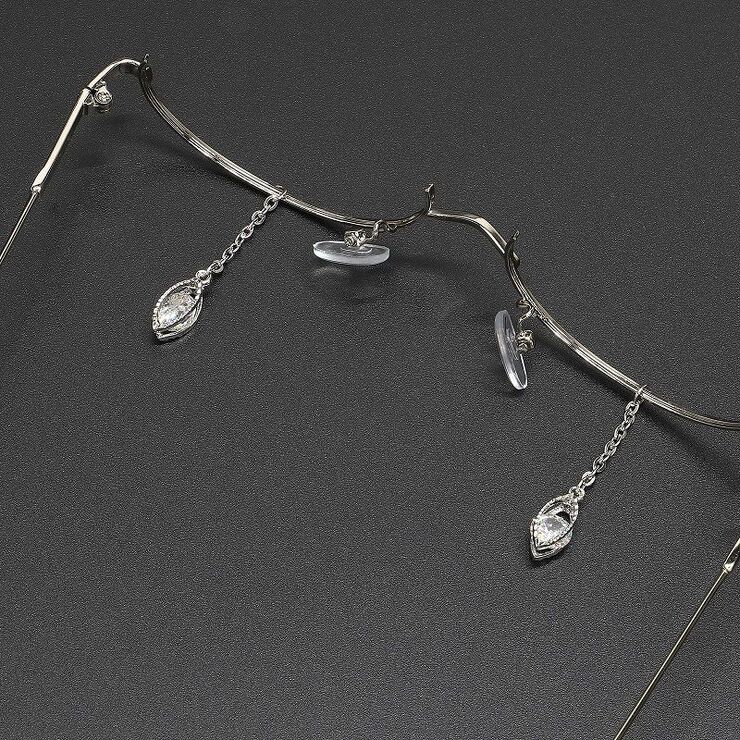Silver-colored metal non-slip chain, with drops and rhinestones, for glasses and masks GL338