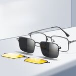 Оправа металлическая с защитой от синего света + 2 магнитные солнцезащитные насадки (клипон) 7601-GT