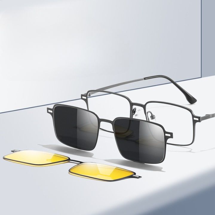 Оправа металлическая с защитой от синего света + 2 магнитные солнцезащитные насадки (клипон) 7601-GT