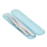 Set of 2 stainless steel tweezers with a plastic case