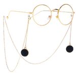 Gold-colored metal non-slip chain, with a black fur ball pendant, for glasses and masks GL008