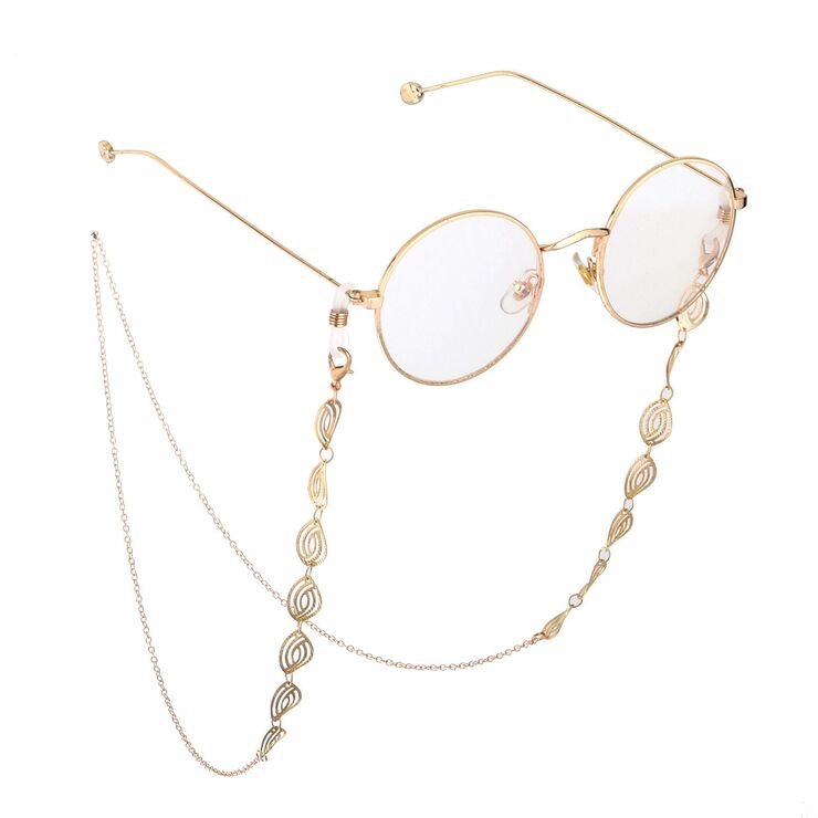 Gold-colored metal non-slip chain, with hollow oval, for glasses and masks GL747