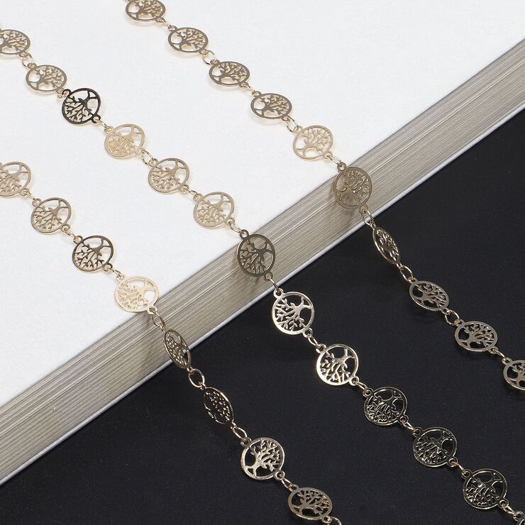 Gold-colored metal non-slip chain, with tree of life, for glasses and masks GL523