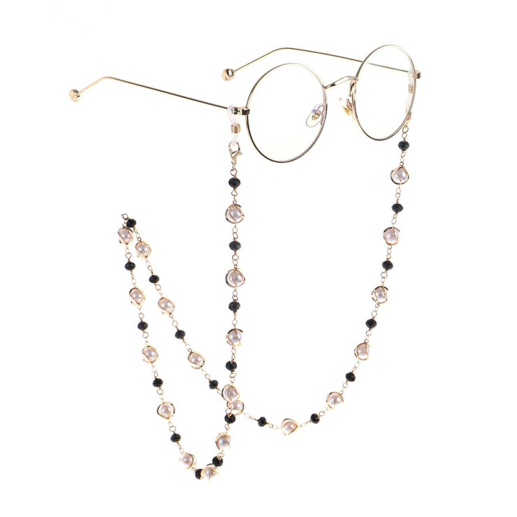 Metal non-slip chain, with crysta and pearl, for glasses and masks GL851