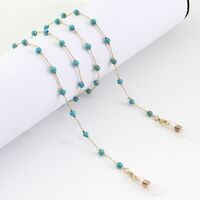 Gold-colored metal non-slip chain, with round turquoise beads, for glasses and masks GL997
