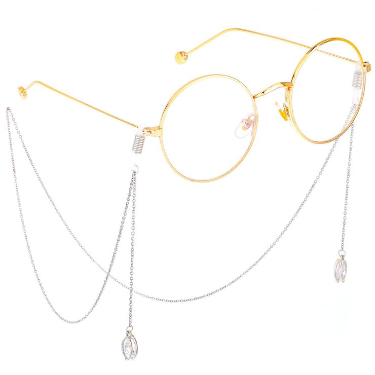 Silver-colored metal non-slip chain, with pendant teardrop, for glasses and masks GL337