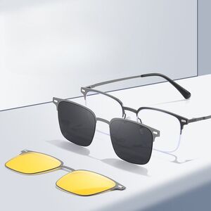 Metal Blue Ray Cut protection frame + 2 magnet sunshade clip-ons 7654-GT