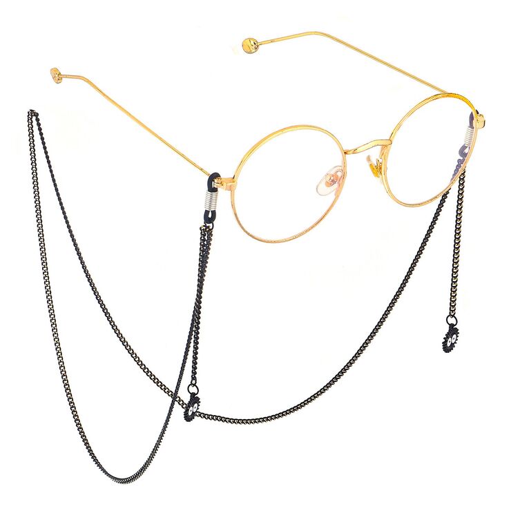 Black-colored metal non-slip chain, with pendant black coal balls, for glasses and masks GL643