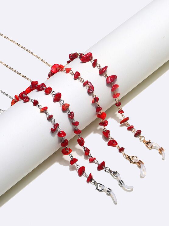 Metal non-slip set gold and silver chain with natural red stone for glasses and masks GM126