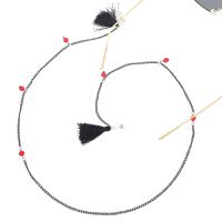 Black-colored metal non-slip chain, with pendant black tassel and crystal, for glasses and masks GL409