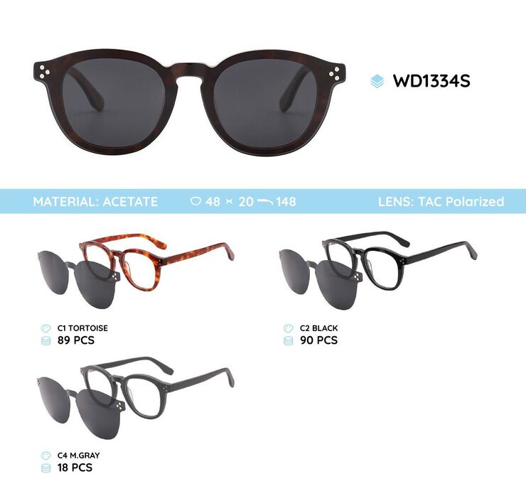 Acetate plastic frames with a sun protection clip-on WD1334S