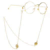 Gold-colored metal non-slip chain, with portraits with rhinestone, for glasses and masks GL261