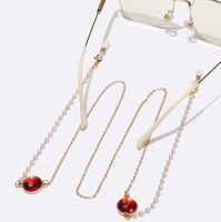 Gold-colored metal non-slip chain, with red crystal and pearl, for glasses and masks GL1505