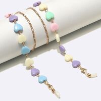 Gold-colored metal non-slip chain, with color peach heart, for glasses and masks GL1460