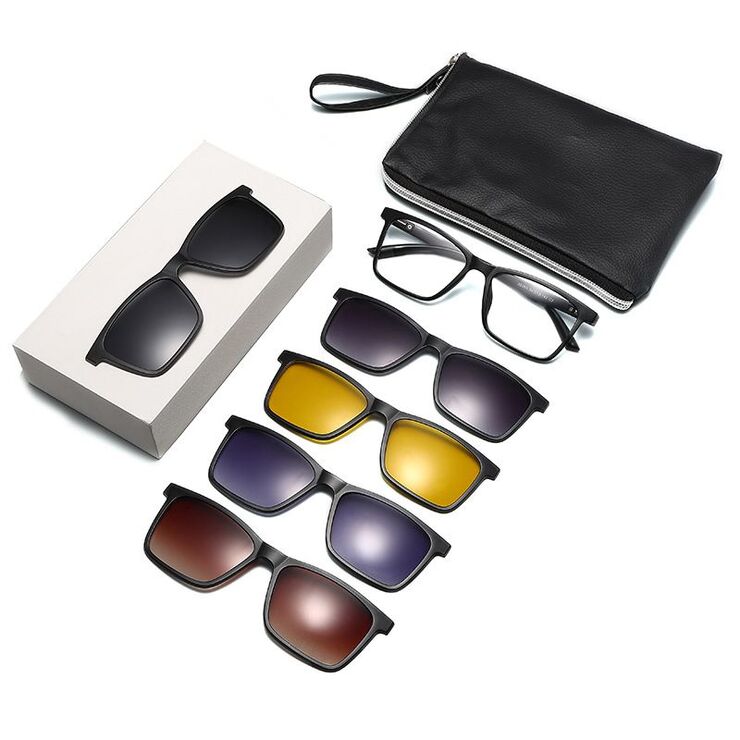 TR90/PC plastic frame + 5 polarized sun protection magnet clip-on set + leather bag El Dorado EL9508