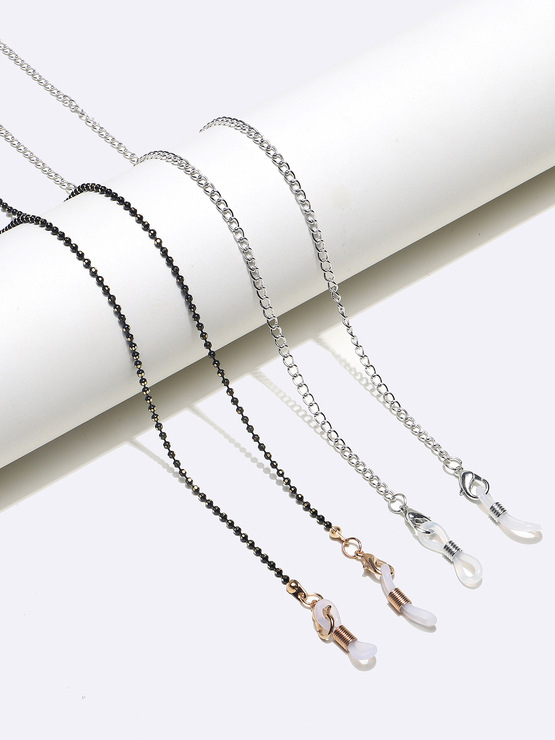 Set of two metal glasses chain with acrylic pink cracked beads GM154