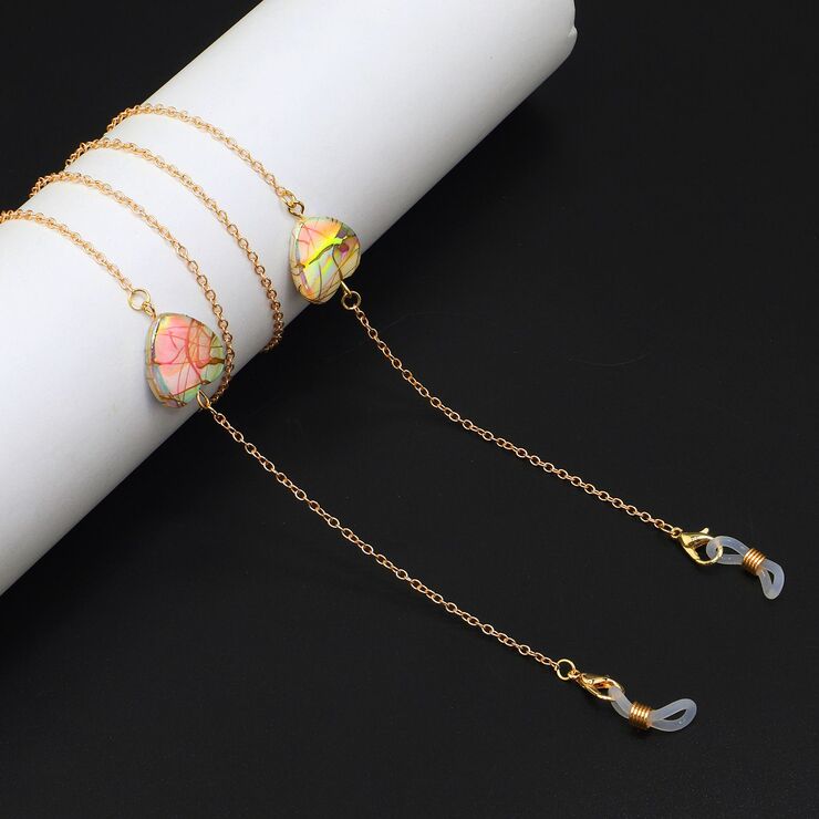 Metal non-slip chain, with colorful heart, for glasses and masks GL915