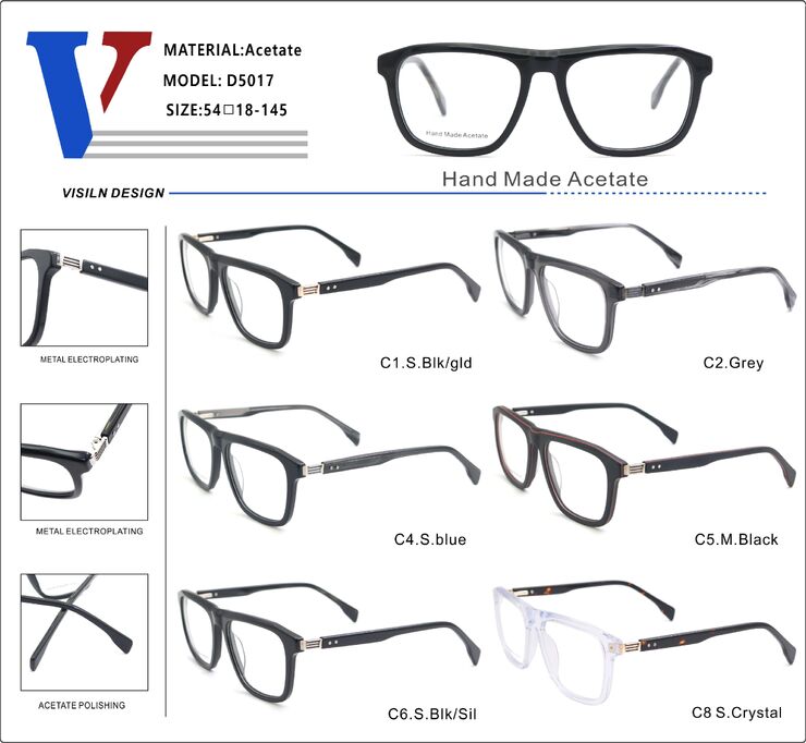 Plastic acetate frame with spring hinges D5017-DA