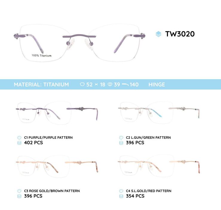Titanium metal rimless frame TW3020