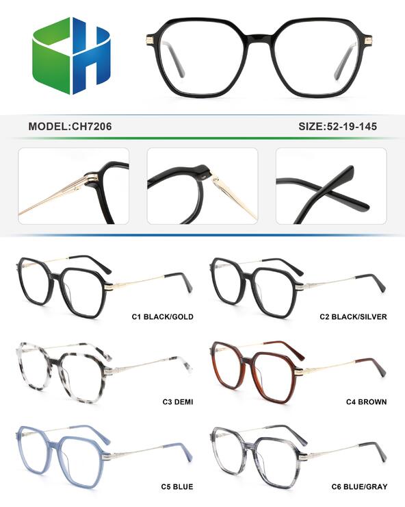 Plastic acetate frame with spring hinges CH7206-DA