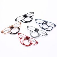 Plastic reading pince-nez glasses folding with magnetic 小框挂脖, diopters from +1.00 to +4.00, RMC=62-64