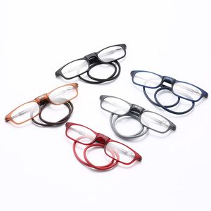 Plastic reading pince-nez glasses folding with magnetic 小框挂脖, diopters from +1.00 to +4.00, RMC=62-64
