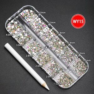 Rhinestones set with flat bottom for glasses decorating + pen, AB color, 1.5-4.0 mm, TH0003 WY-15 (price per pack, min. order- 3)