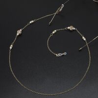Gold-colored metal non-slip chain, with rhinestones and pearls, for glasses and masks GL553