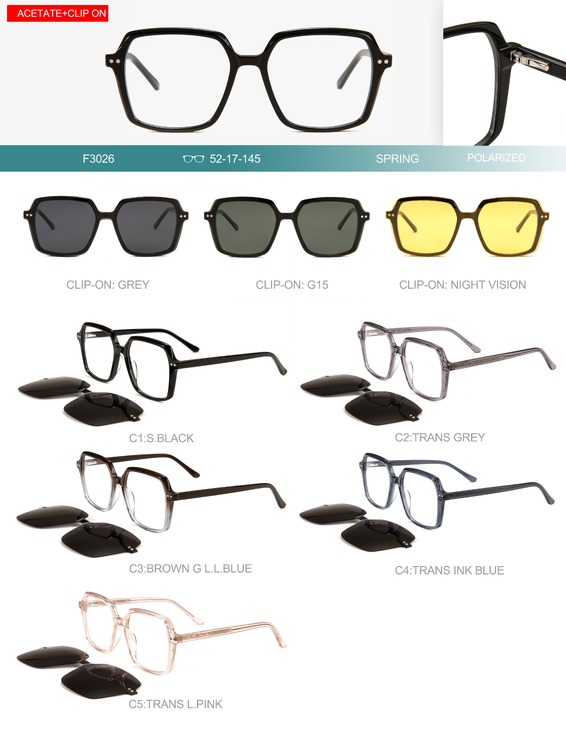 Оправа пластиковая из материала ацетат, с флексом + насадка солнцезащитная (клипон) Big City F3026