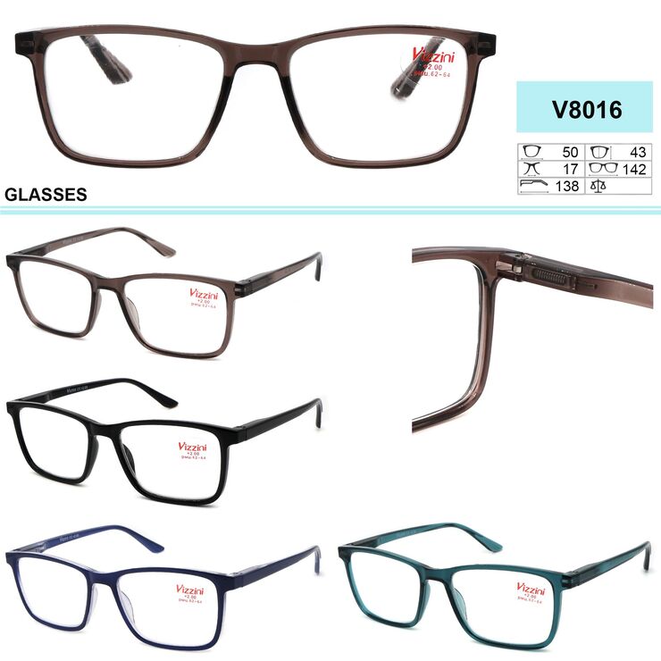 Ready-made plastic frame glasses Vizzini V8016, lens white, diopters from +1,00 to +4.00 (step 0.25)