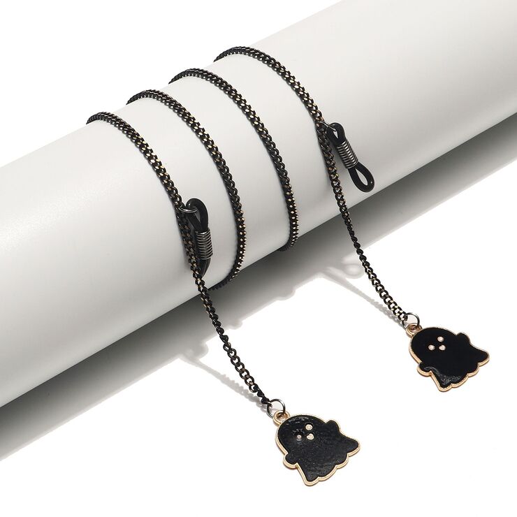 Металлическая нескользящая цепочка черного цвета, с подвеской черный ангел-призрак, для очков и масок GL1515