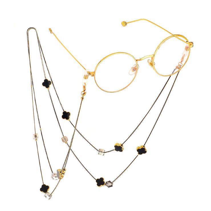 Metal non-slip chain double black, with grass pendant, for glasses and masks GL653