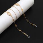 Gold-colored metal non-slip chain, with leaves, for glasses and masks GL902