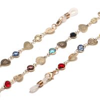 Металлическая нескользящая цепочка золотого цвета, с золотым сердцем и цветными кристаллами, для очков и масок GL1464