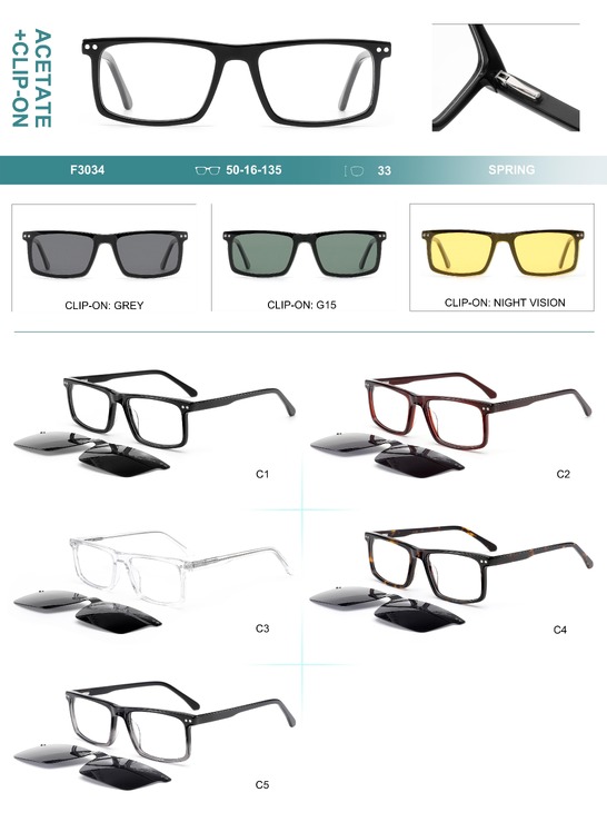 Plastic acetate frame with spring hinges + polarized clip-on Big City F3034S