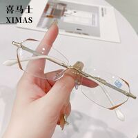 Rimless metal eyeglasses for reading and distance 老花手拿1 with Blue ray cut, diopters from -4.00 to +4.00, PD62-64