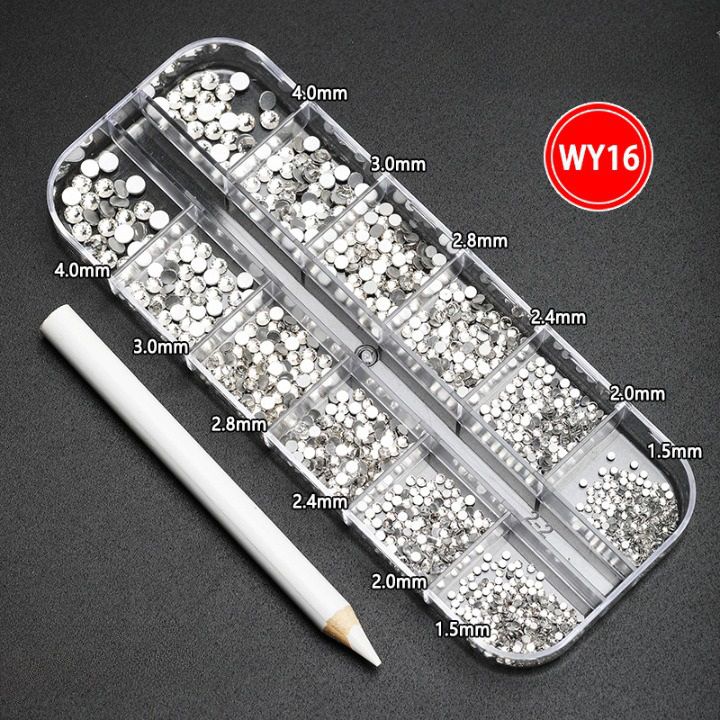 Rhinestones set with pointed bottom for glasses decorating + pen, transparent, 1.5-4.0 mm, TH0003 WY-16 (price per pack, min. order- 3)
