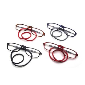 Plastic reading pince-nez glasses folding with magnetic 宝时杰挂脖, diopters from +1.00 to +3.50, RMC=62-64