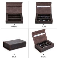 Sunglasses and eyeglasses genuine leather case with 3 slots CF4011