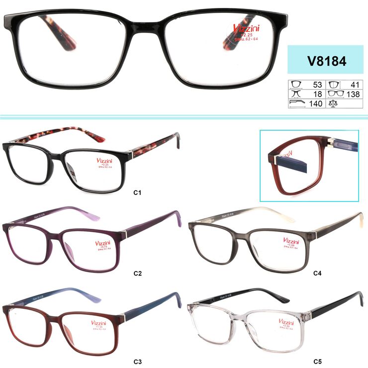 Ready-made plastic frame glasses with spring hinges Vizzini V8184G, diopters from +0.75 to +4.00 (step 0.25)