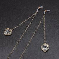 Gold-colored metal non-slip chain, with pendant crystal heart, for glasses and masks GL568