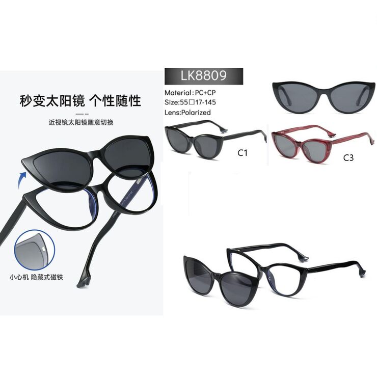Plastic PC + CP eyeglasses frame with a sun protection clip-on Leke LK8809