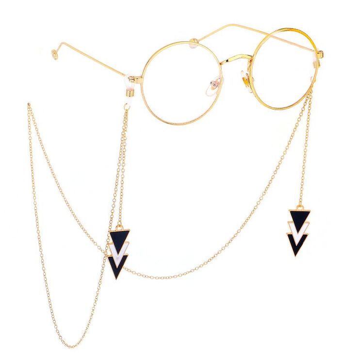 Gold-colored metal non-slip chain, with triangle pendant, for glasses and masks GL480