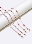 Set of two glasses chain with pearls and red crystals GM132