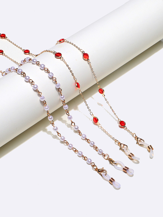 Set of two gold and silver glasses chain with natural mixed color stones GM132