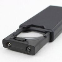 Folding magnifier with universal backlight 9582-XX, dimensions: 30*30 mm, ⌀21 mm. Magnification: 5Х, 45Х