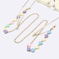 Gold-colored metal non-slip chain, with color peach heart, for glasses and masks GL1460