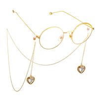 Gold-colored metal non-slip chain, with pendant crystal heart, for glasses and masks GL568